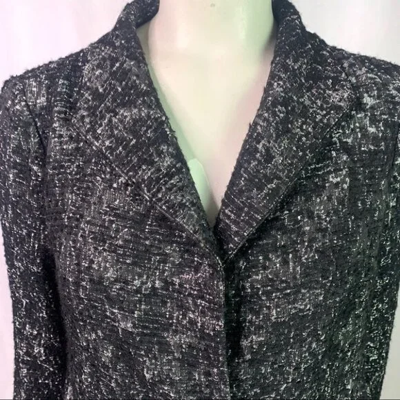 EILEEN FISHER BLACK METALLIC BLAZER SINGLE BREAST WOMEN  WOOL BLAZER SIZE SMALL - Picture 4 of 11